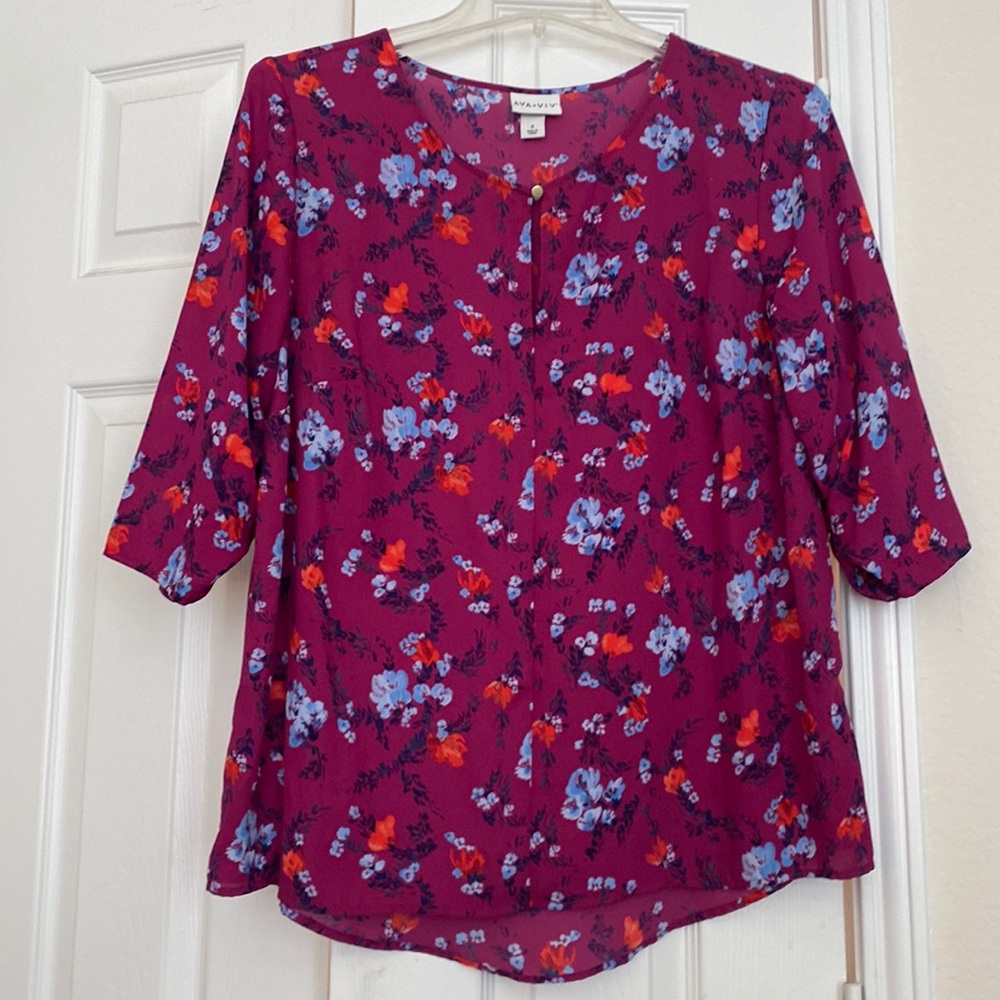 Violet red & blue print Ava & Viv top. Size X